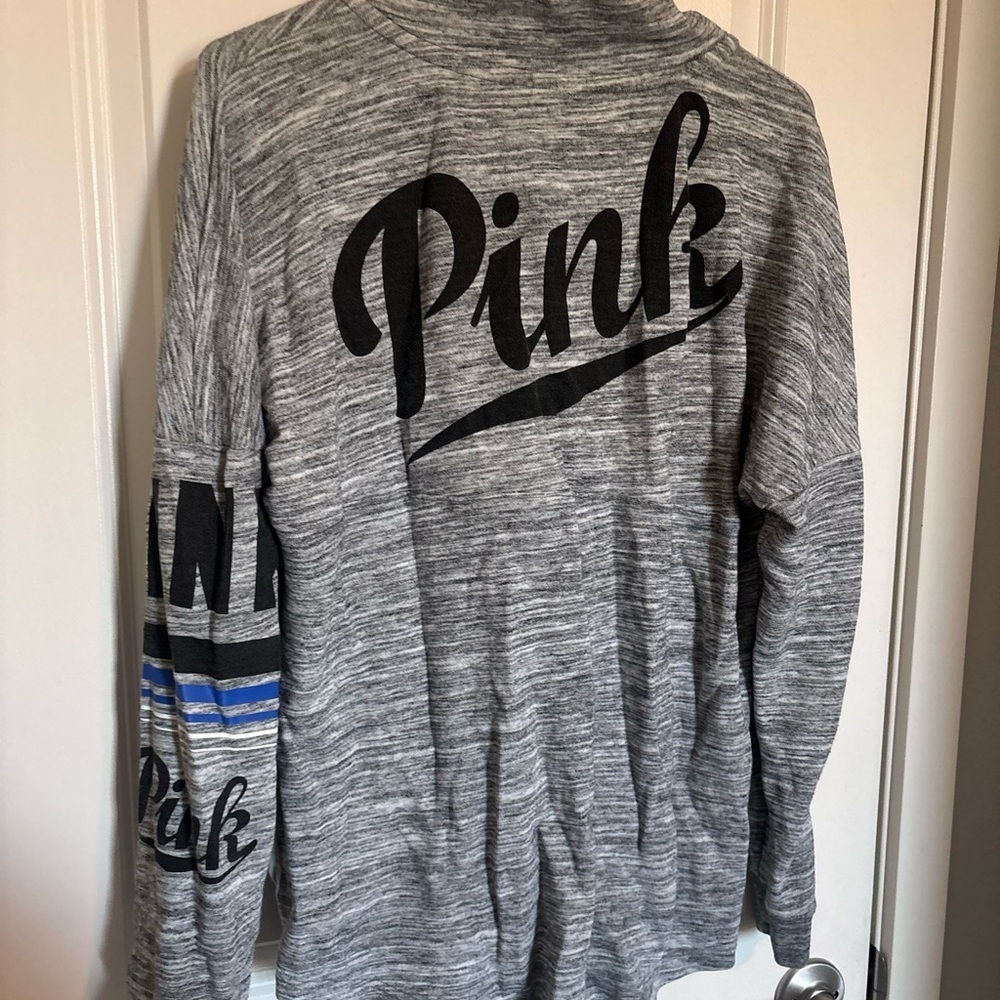 VS Pink Heathered Gray Pullover Hockey Jersey Style Henley Sweater - Picture 5 of 5